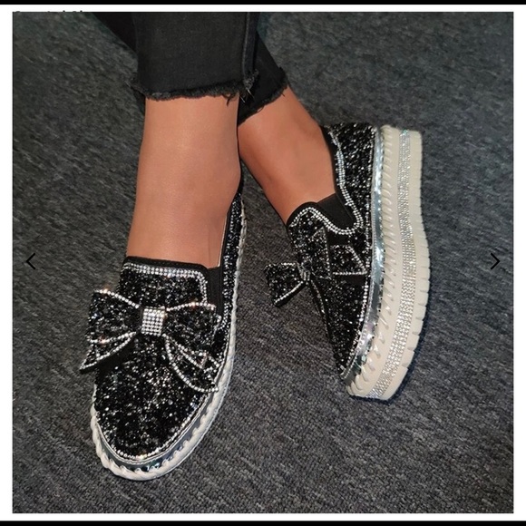 Muguan Shoes - Muguan Shining Rhinestone Slip-On Thick Botton Casual Crystal Shoes Size 9